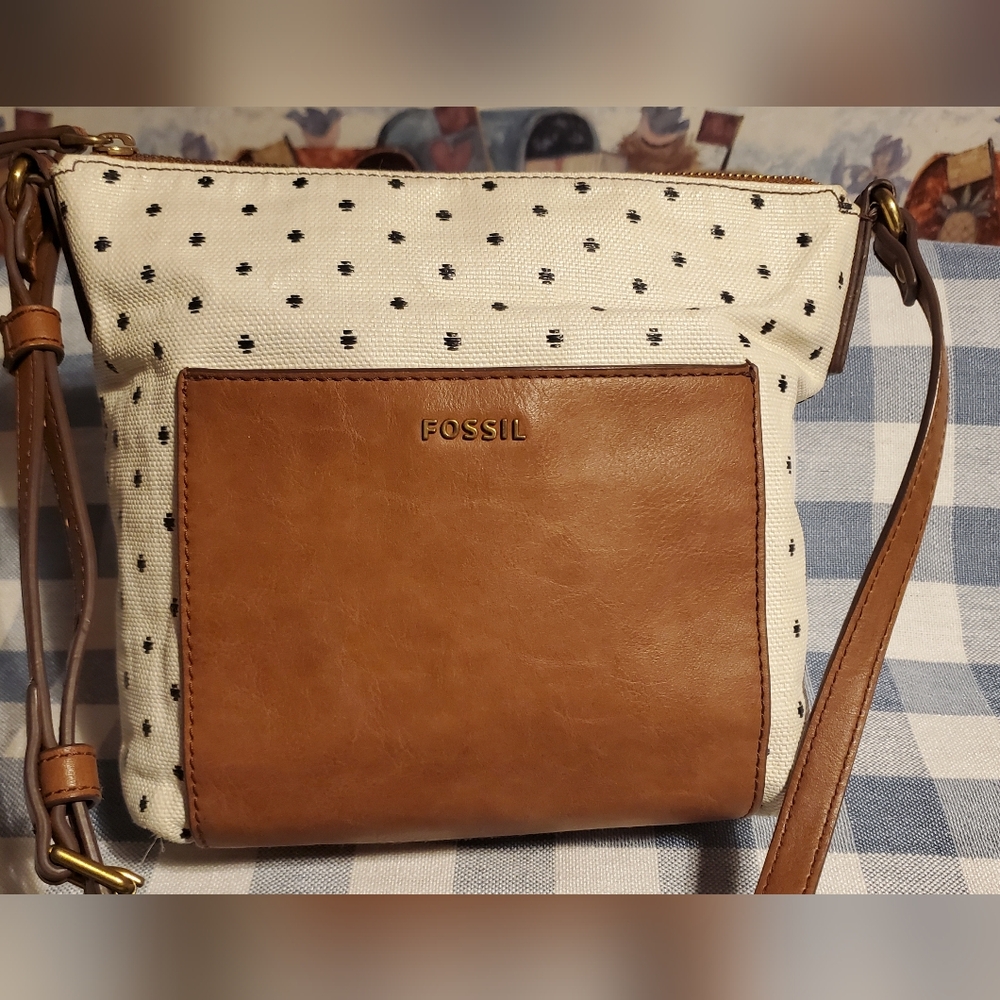 Fossil Brown and Cream Crossbody Bag